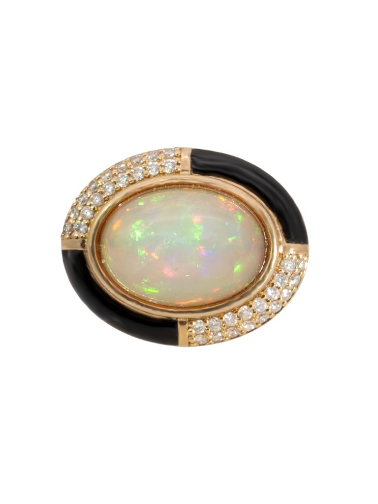Statement 5.37cts Ethiopian Opal Ring With Diamond Accents In Solid 14k Gold